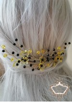 Кристални абитуриентски украшения за коса - дизайнерски фуркети в жълто и черно Queen Bee by Rosie